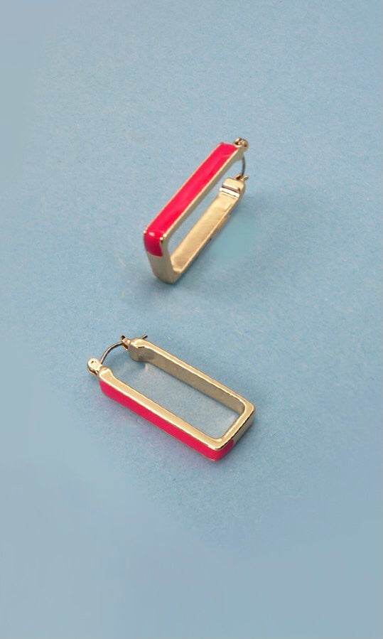 Color Detail Rectangular Hoop Earrings (Multiple Colors)