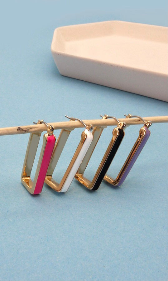 Color Detail Rectangular Hoop Earrings (Multiple Colors)