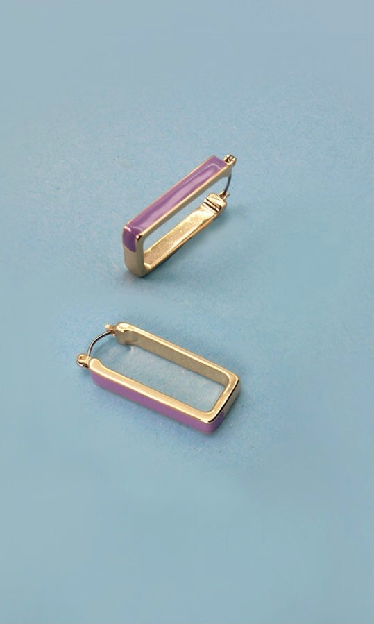 Color Detail Rectangular Hoop Earrings (Multiple Colors)