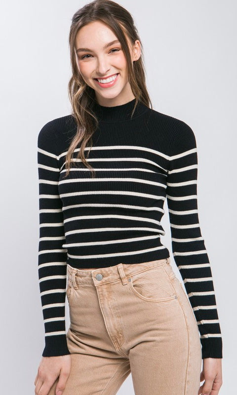 Striped Turtle Neck Top