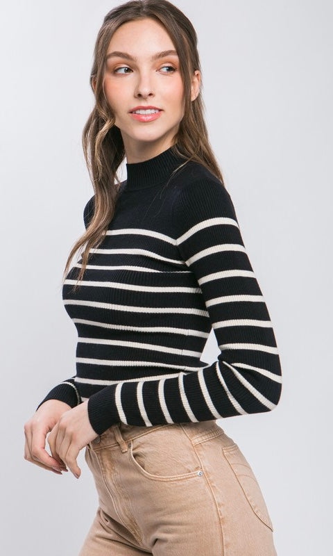 Striped Turtle Neck Top