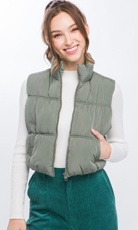 Cropped Puffer Vest Multiple Colors