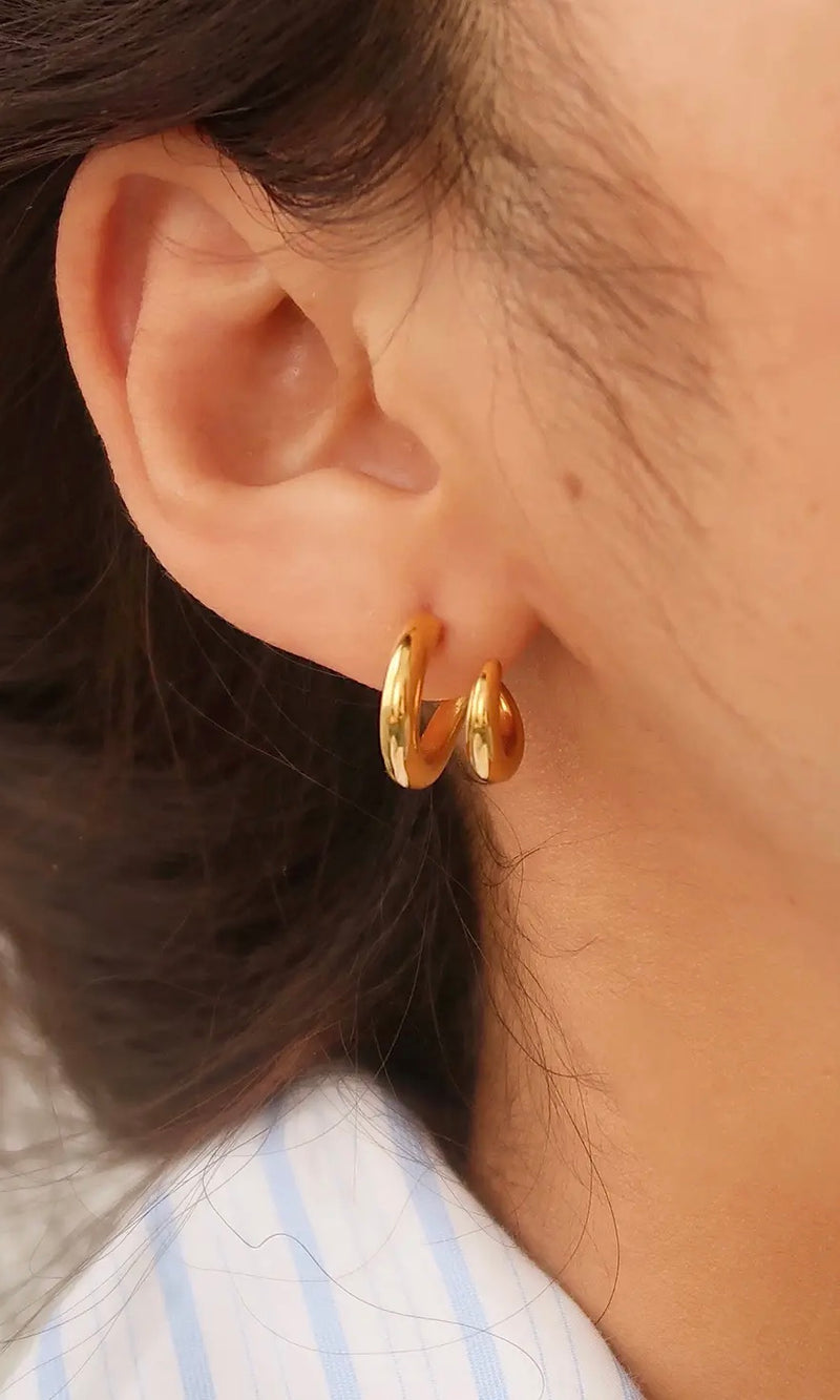 18k Gold Hoop Stud Earrings