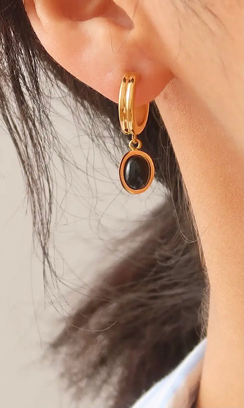Black Onyx Oval Drop Earrings