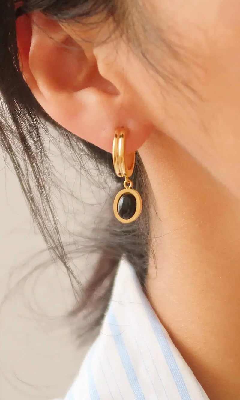 Black Onyx Oval Drop Earrings
