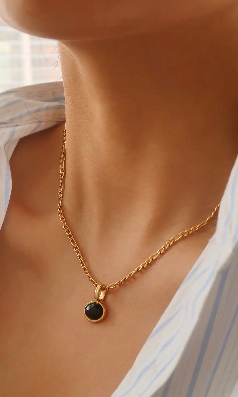 Black Onyx Agate Pendant Necklace