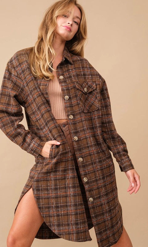 Brown Long Flannel Shacket