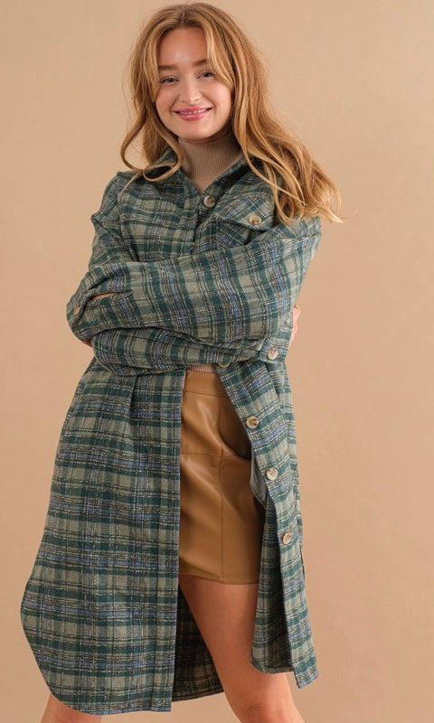 Green Long Flannel Shacket