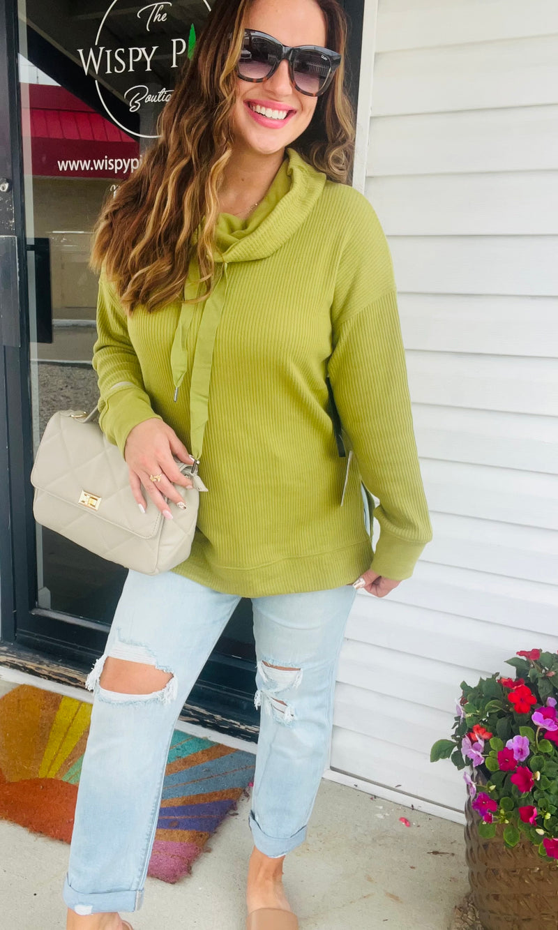 Cowl Neck Cactus Waffle Top