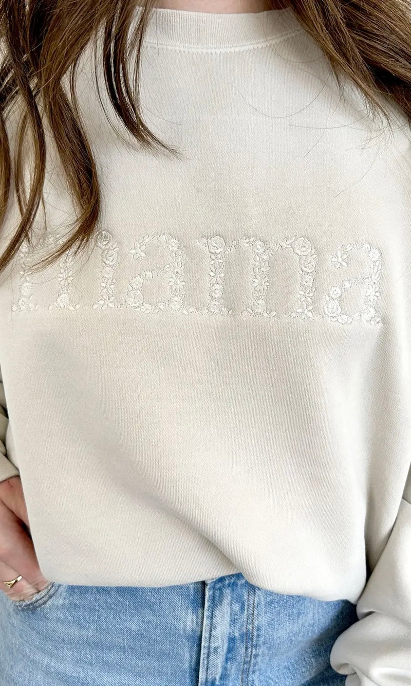 Mama Embroidered Ivory