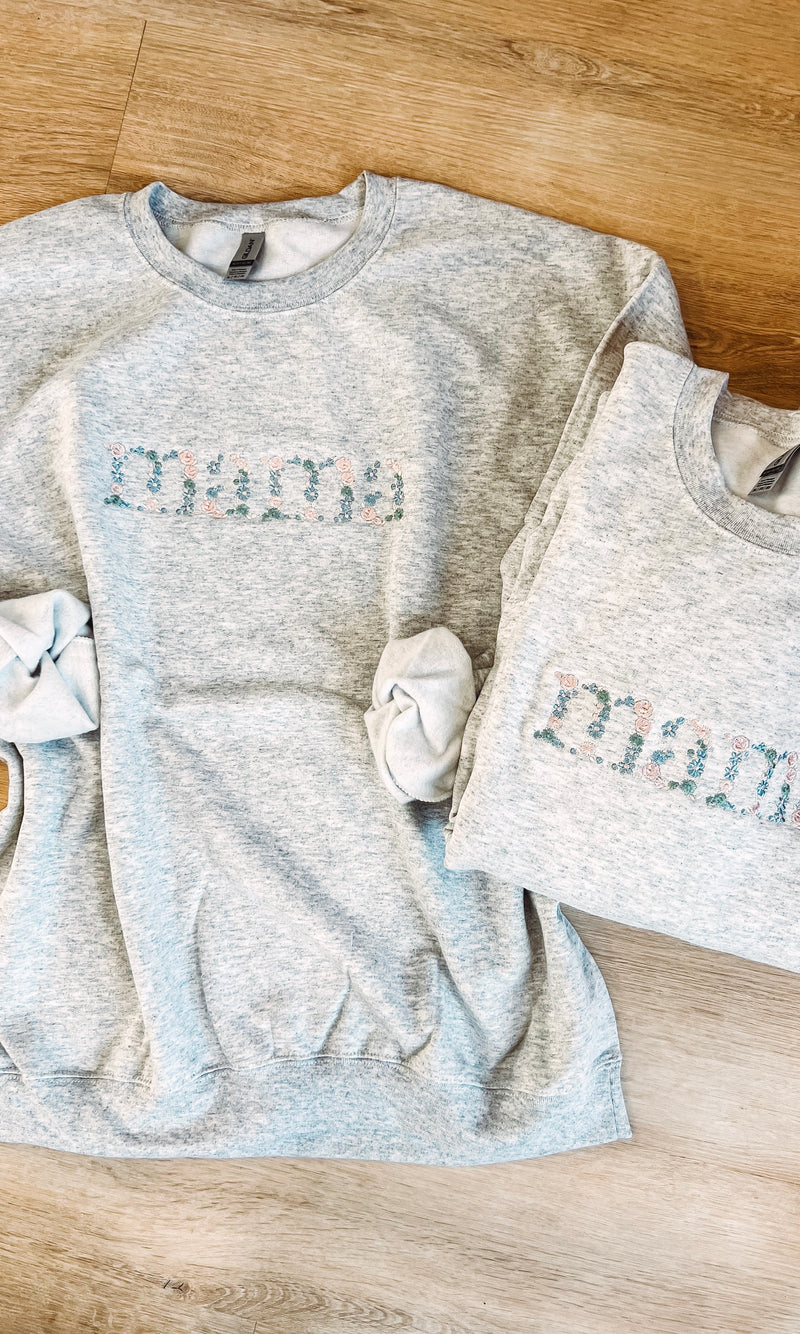 Mama Floral Embroidered Crewneck