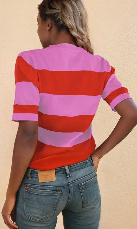 Betsy Bright Pink Colorblock Knit Top