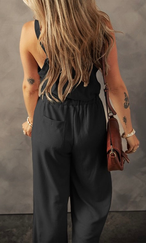 Knotted Straps Waffle Jumpsuit