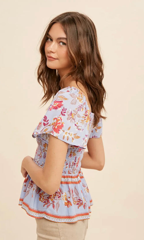 Periwinkle Peasant Top