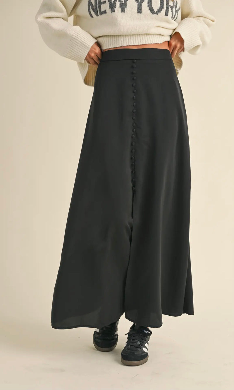 Black Button Maxi Skirt