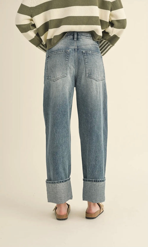 Straight Leg Cuffed Jeans