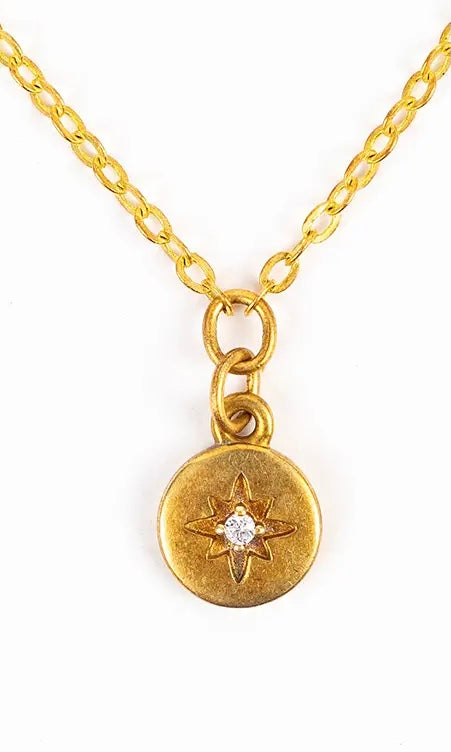 CZ Sunburst Charm Necklace