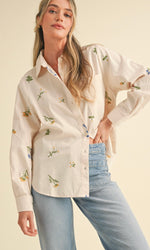 Floral Embroidery Button Down Top