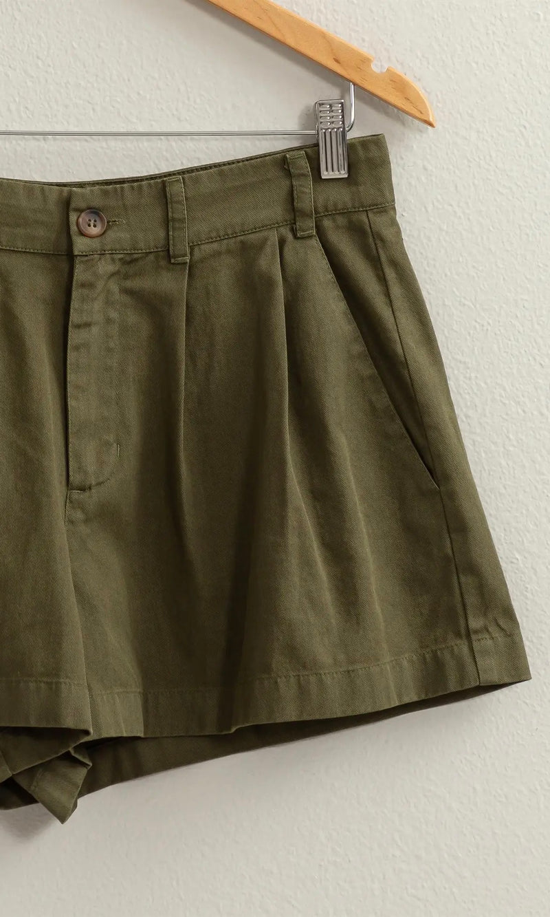 Pleated Olive Shorts