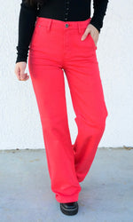 Red Risen Jeans Wide Leg High Rise