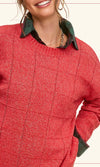 Red Two Tone Knit Sweater Top