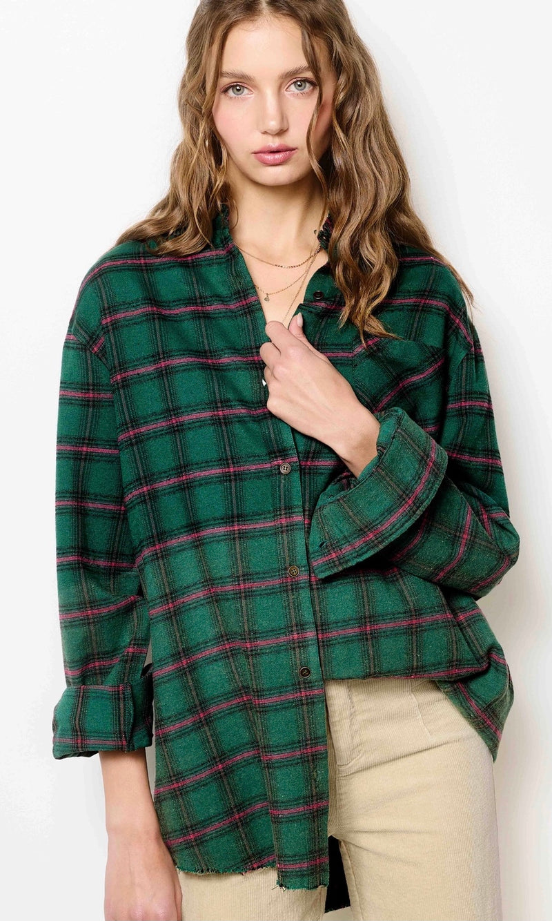 Two Tone Wash Button Down Plaid Flannel