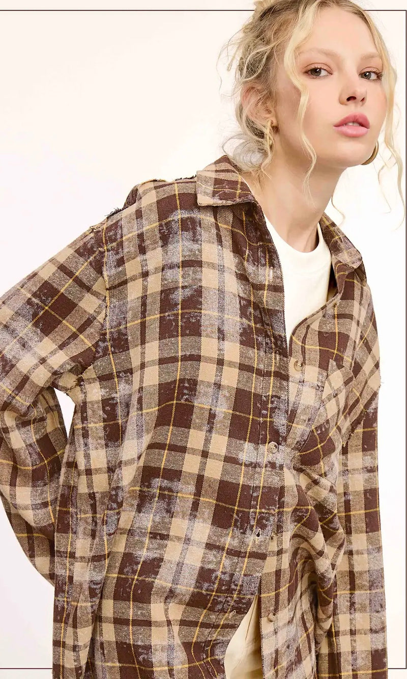 Acid Washed Button Down Flannel Shirt *Multiple Colors*