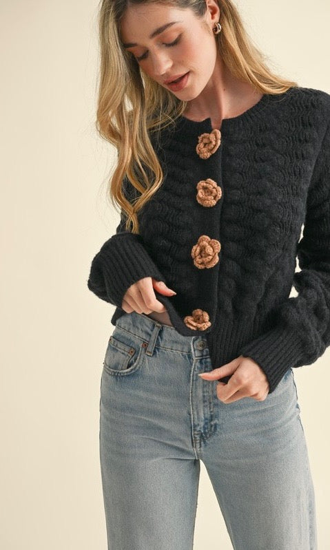 Flower Button Knit Sweater