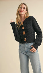 Flower Button Knit Sweater