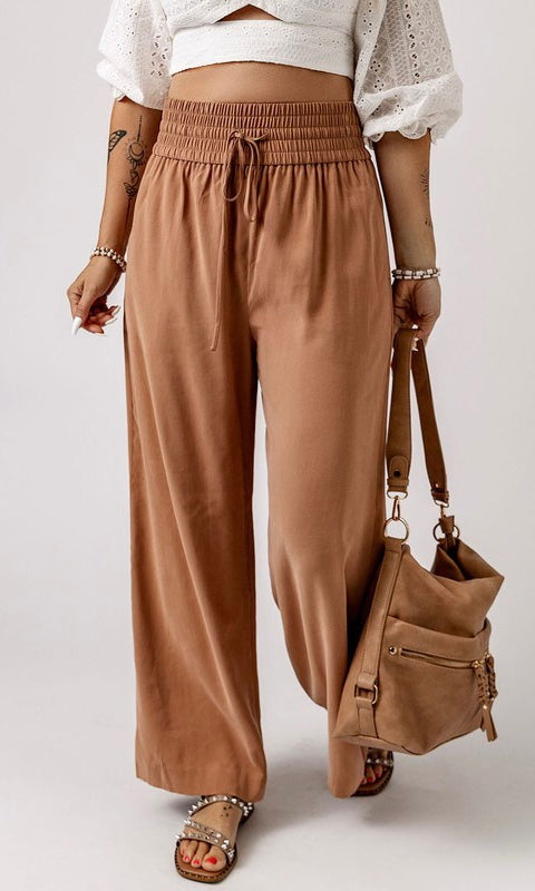 Drawstring Casual Wide Leg Pants (Multiple Colors)