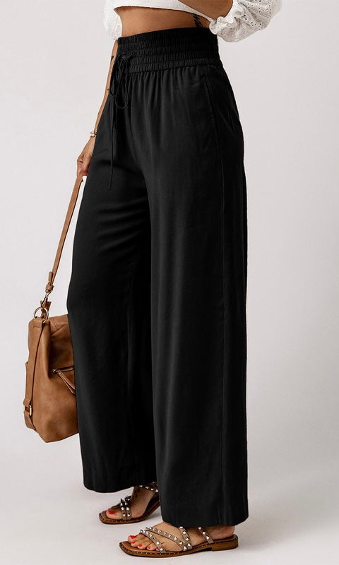 Drawstring Casual Wide Leg Pants (Multiple Colors)