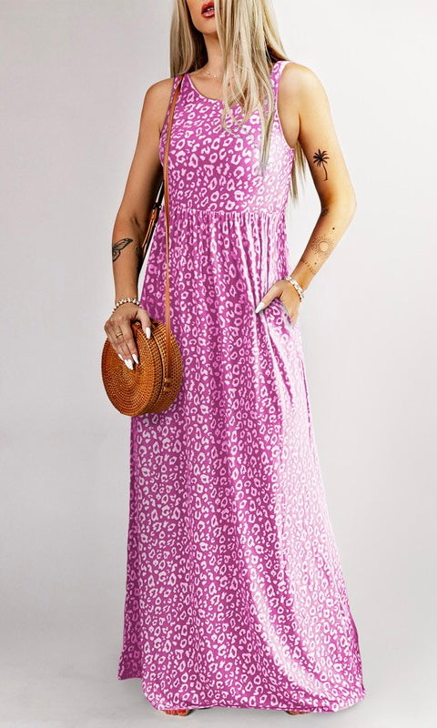 Leopard Print Pocketed Maxi Dress