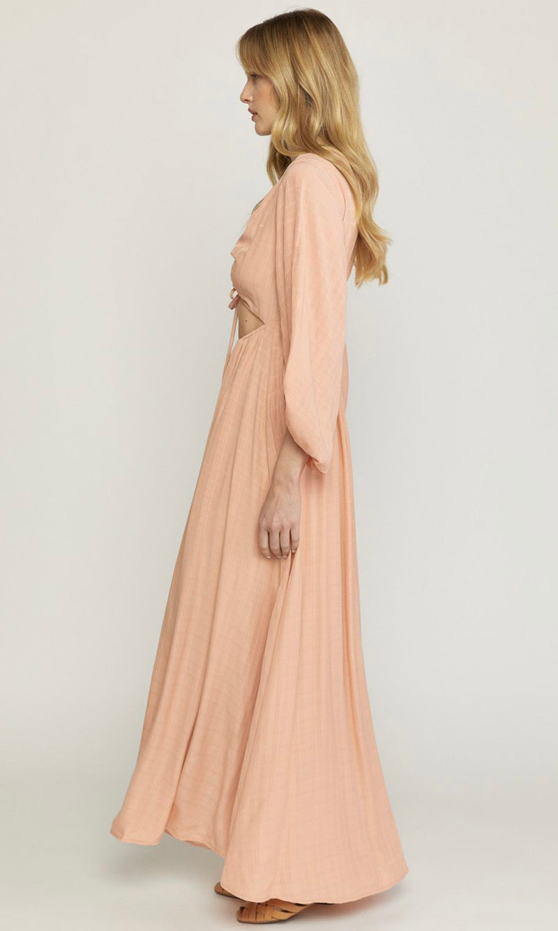 Peach Bubble Sleeve Maxi Dress